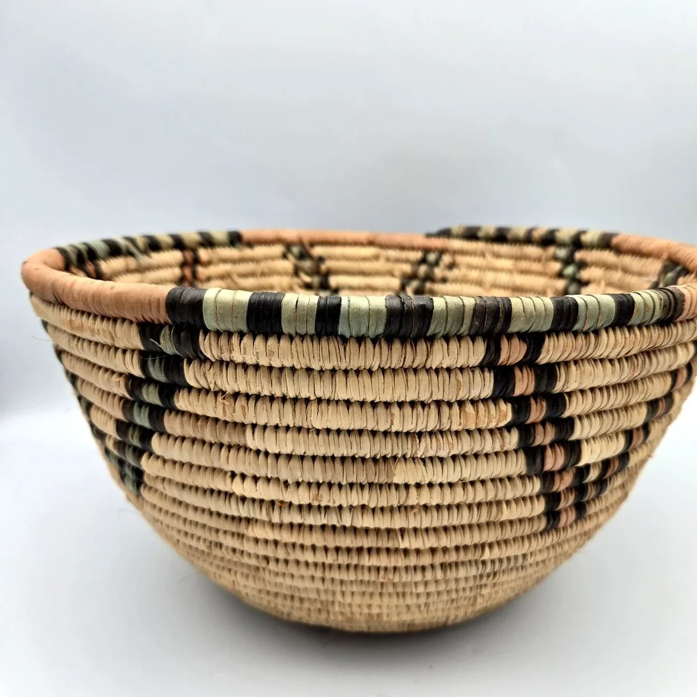 Southwestern Hand Woven Coil Basket Bowl Geometric Aztec 11" Wide 6" Tall Boho - Picture 2 of 16